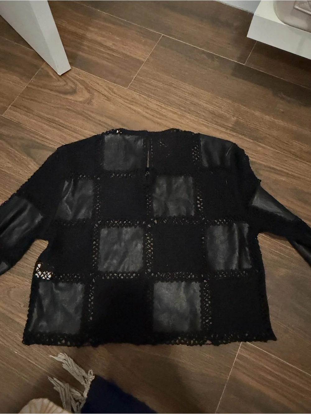 Zara Black Crochet & Faux Leather Patchwork Jacket